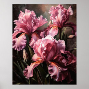 Pink Iris Flowers Art Print Poster