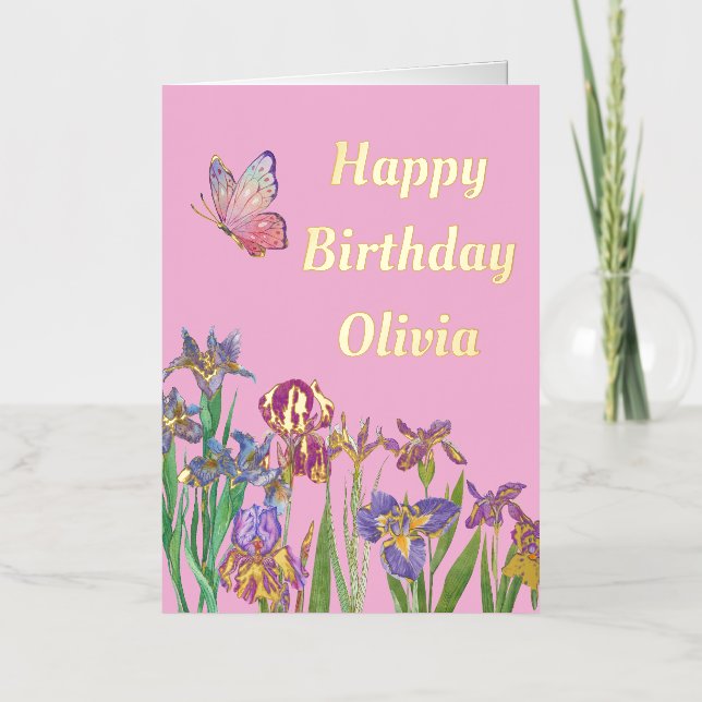 pink iris foil birthday card (Front)