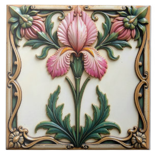 Pink Iris Framed in Time Ceramic Tile