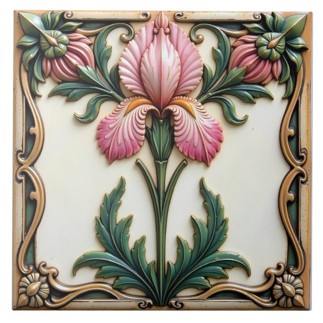 Pink Iris Framed in Time Ceramic Tile (Front)