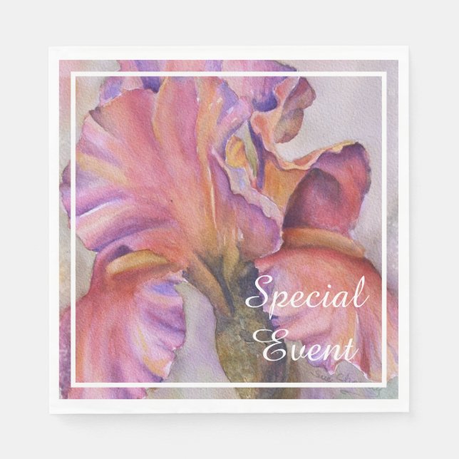 Pink Iris Party Napkin (Front)
