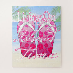 Pink Island Time Beach Jigsaw Puzzle
