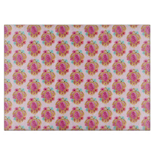 Pink Island Tropical Sea Turtles Floral Cutting Board