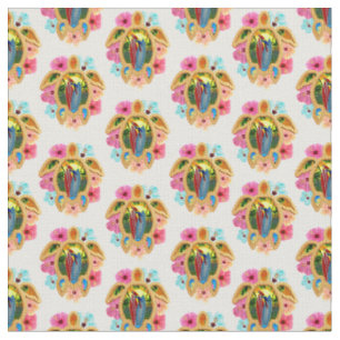 Pink Island Tropical Sea Turtles Floral Fabric
