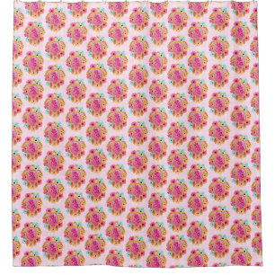 Pink Island Tropical Sea Turtles Floral Shower Curtain