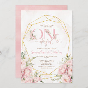 Pink Isn't She Onederful 1st Birthday Flowers Invitation