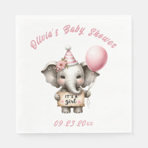 Pink It’s a Girl Elephant Baby Shower Napkin