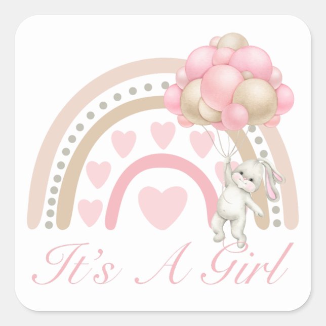 Pink It’s a Girl Rainbow Baby Shower Square Sticker (Front)