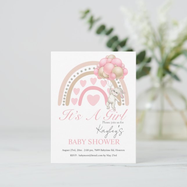 Pink It’s a Girl Rainbow Budget Baby Shower Postcard (Standing Front)