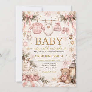 Pink It’s Cold Outside Gold Winter Baby Shower Invitation