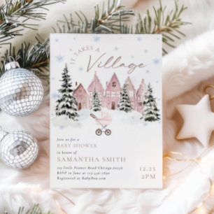 Pink It Takes A Village Baby Shower Invitation