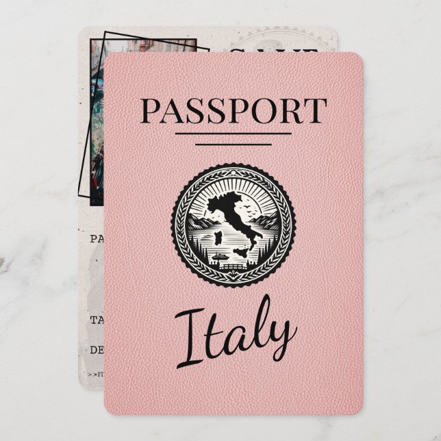 Pink Italy Passport Save The Date (Front/Back)