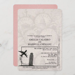 Pink Italy Passport Wedding Invitation