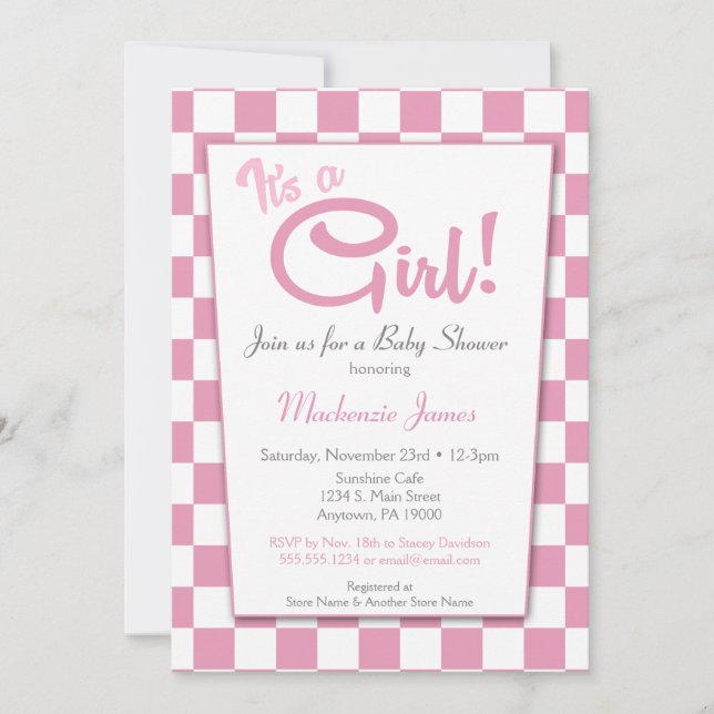 Pink It's A Girl 50s Diner Baby Shower Invitation (Front)
