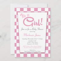 Pink It's A Girl 50s Diner Baby Shower Invitation