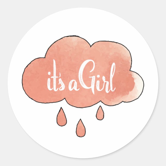Pink Its a Girl Calligraphy It’s a Girl Art Gender Classic Round Sticker (Front)
