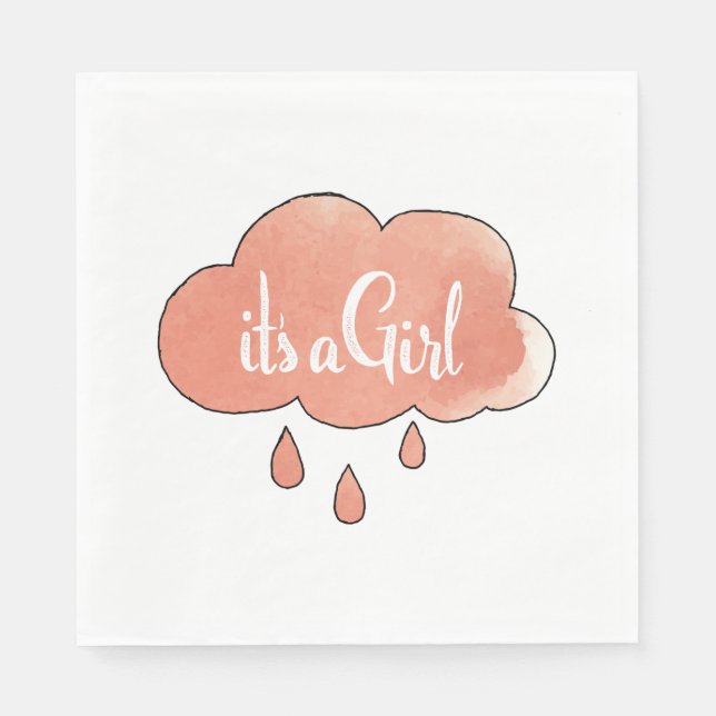 Pink Its a Girl Calligraphy It’s a Girl Art Gender Napkin (Front)