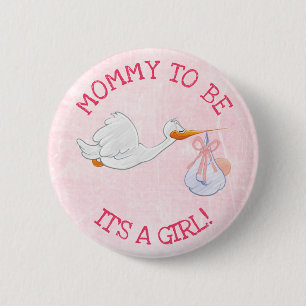 Pink Its a Girl Mum to be Baby Shower Button