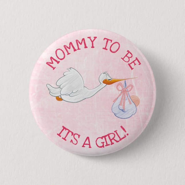 Pink Its a Girl Mum to be Baby Shower Button (Front)