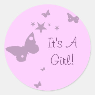 Pink It's A Girl Pink Butterfly Baby Girl Stickers