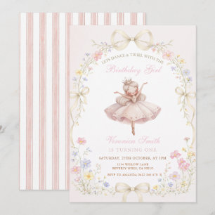 Pink Ivory Ballerina With Wildflower Birthday Invitation