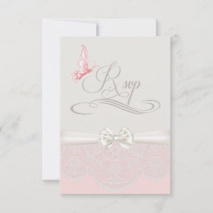 Pink & Ivory Butterflies and Lace RSVP
