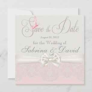 Pink & Ivory Butterflies and Lace Save the Date