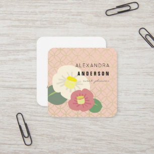 Pink & Ivory Camellia Pink Square Business Card