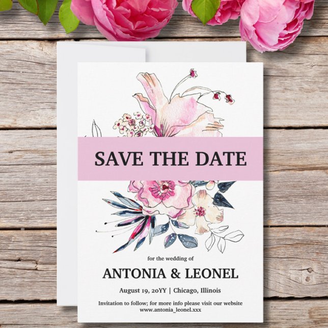 Pink Ivory Floral Wedding Save the date (Creator Uploaded)