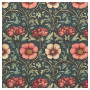 Pink / Ivory / Green Floral Art Nouveau Fabric