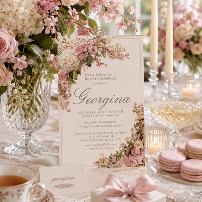 Pink Ivory Hydrangea Floral Monogram Bridal Shower Invitation (Creator Uploaded)