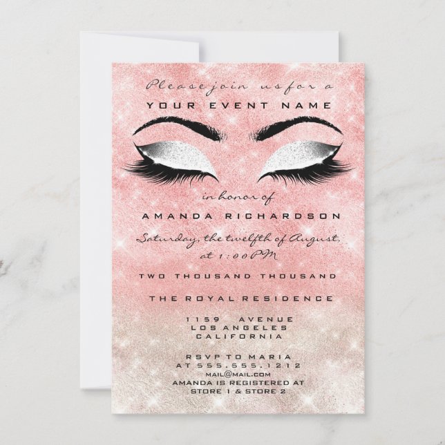 Pink Ivory Makeup White Glitter 16th Bridal Shower Invitation (Front)