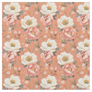 Pink & Ivory Peonies on Muted Orange Fabric