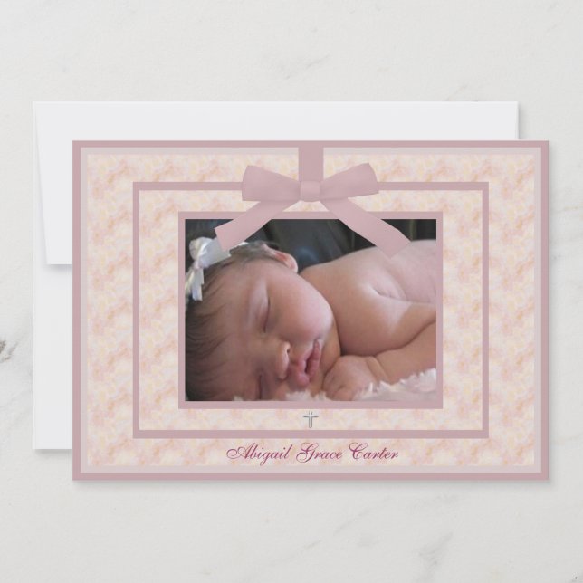 Pink Ivory Photo Christening Invitation (Front)