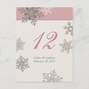 Pink Ivory Snowflake Winter Wedding Table Card