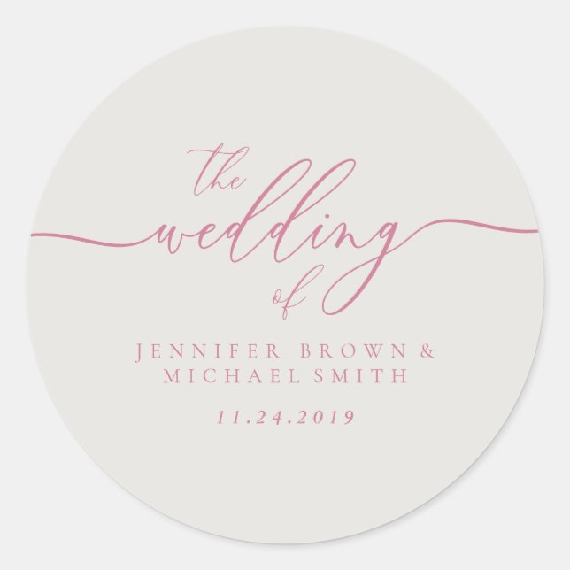 Pink Ivory Wedding Typographic Classic Round Sticker (Front)