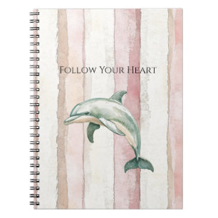 Pink Ivory White Cream Stripes Dolphin Notebook