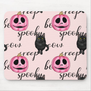 Pink Jack-O-Lantern and Black Cat Mouse Pad