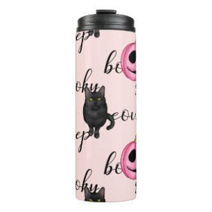 Pink Jack-O-Lantern and Black Cat Thermal Tumbler