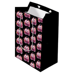 Pink Jack-O' Lantern Orange Leaves Black Halloween Medium Gift Bag