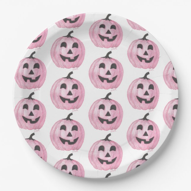 Pink Jack-O-Lantern Paper Plate (Front)