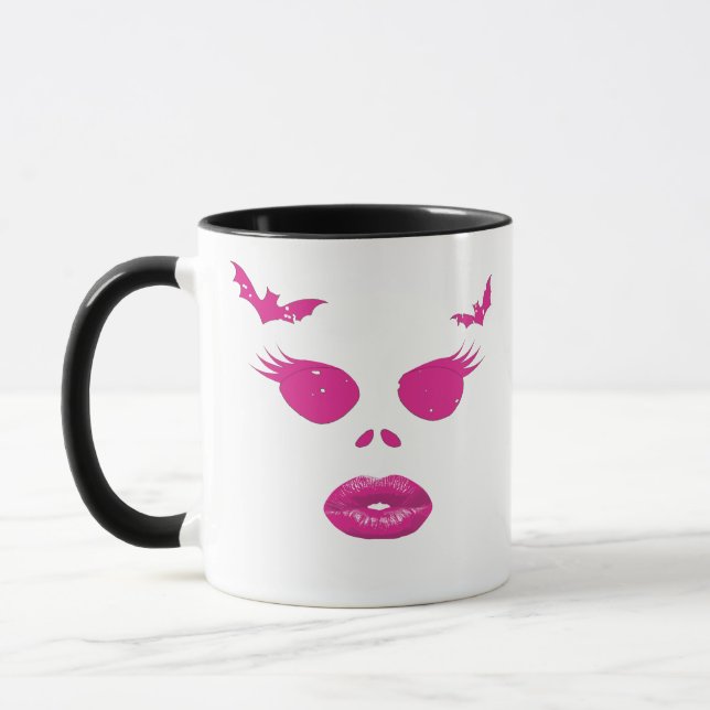 Pink Jack-o'-Lantern with Eyelashes Halloween Mug (Left)