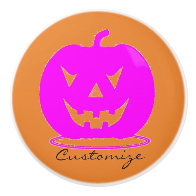 Pink Jack o'lantern Halloween Thunder_Cove Ceramic Knob (Front)
