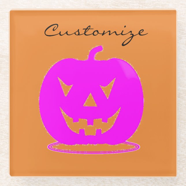Pink Jack o'lantern Halloween Thunder_Cove Glass Coaster (Front)