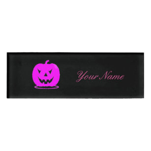 Pink Jack o'lantern Halloween Thunder_Cove Name Tag