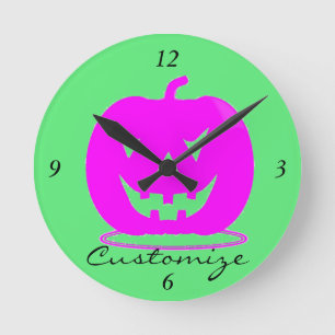 Pink Jack o'lantern Halloween Thunder_Cove Round Clock