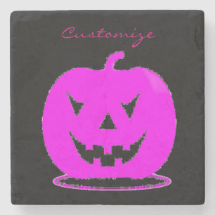 Pink Jack o'lantern Halloween Thunder_Cove Stone Coaster