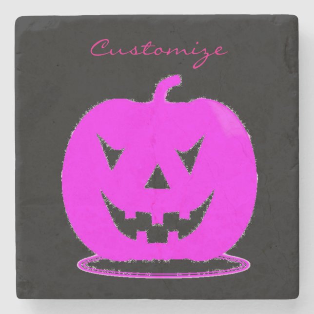 Pink Jack o'lantern Halloween Thunder_Cove Stone Coaster (Front)