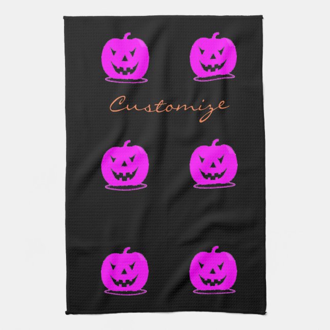 Pink Jack o'lantern Halloween Thunder_Cove Tea Towel (Vertical)
