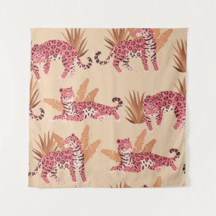Pink Jaguar: Cute Vintage Seamless Tapestry